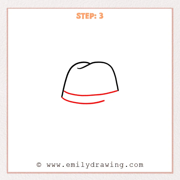 how to draw a cartoon cowboy hat - Two curved lines are added beneath the cartoon cowboy hat crown to form the brim’s inner edge and a wider outer edge.